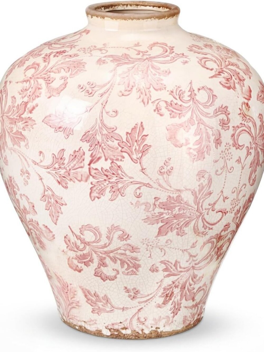 Vintage Pink Floral Ceramic Flower Vase - 9" Large Porcelain Home Decor